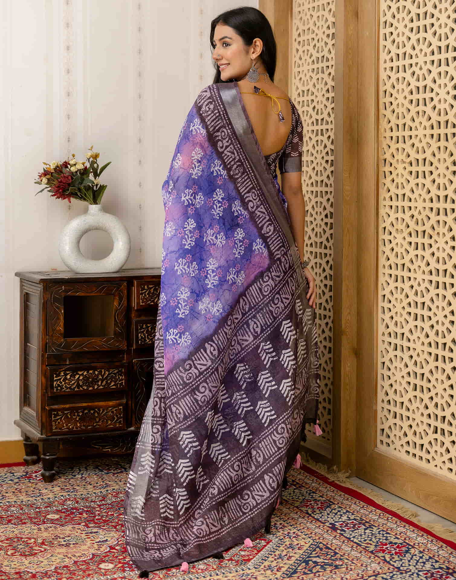 Blue Cotton Printed Saree