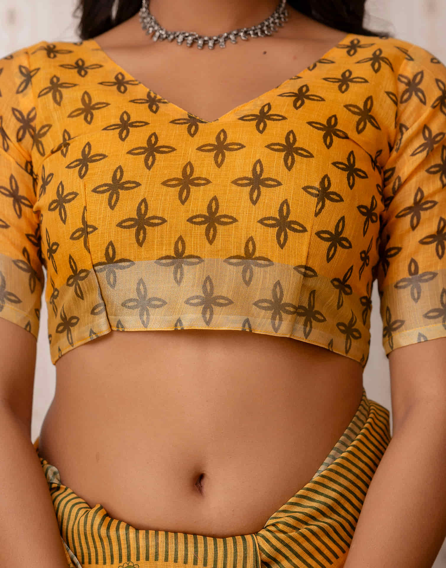 Yellow Cotton Printed Saree