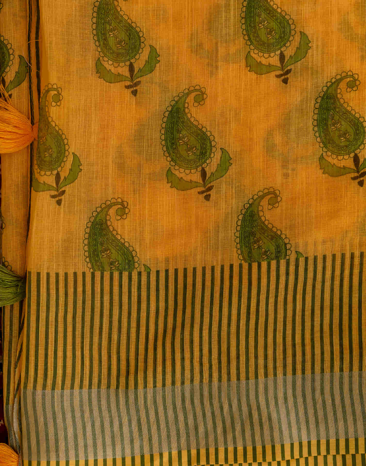 Yellow Cotton Printed Saree