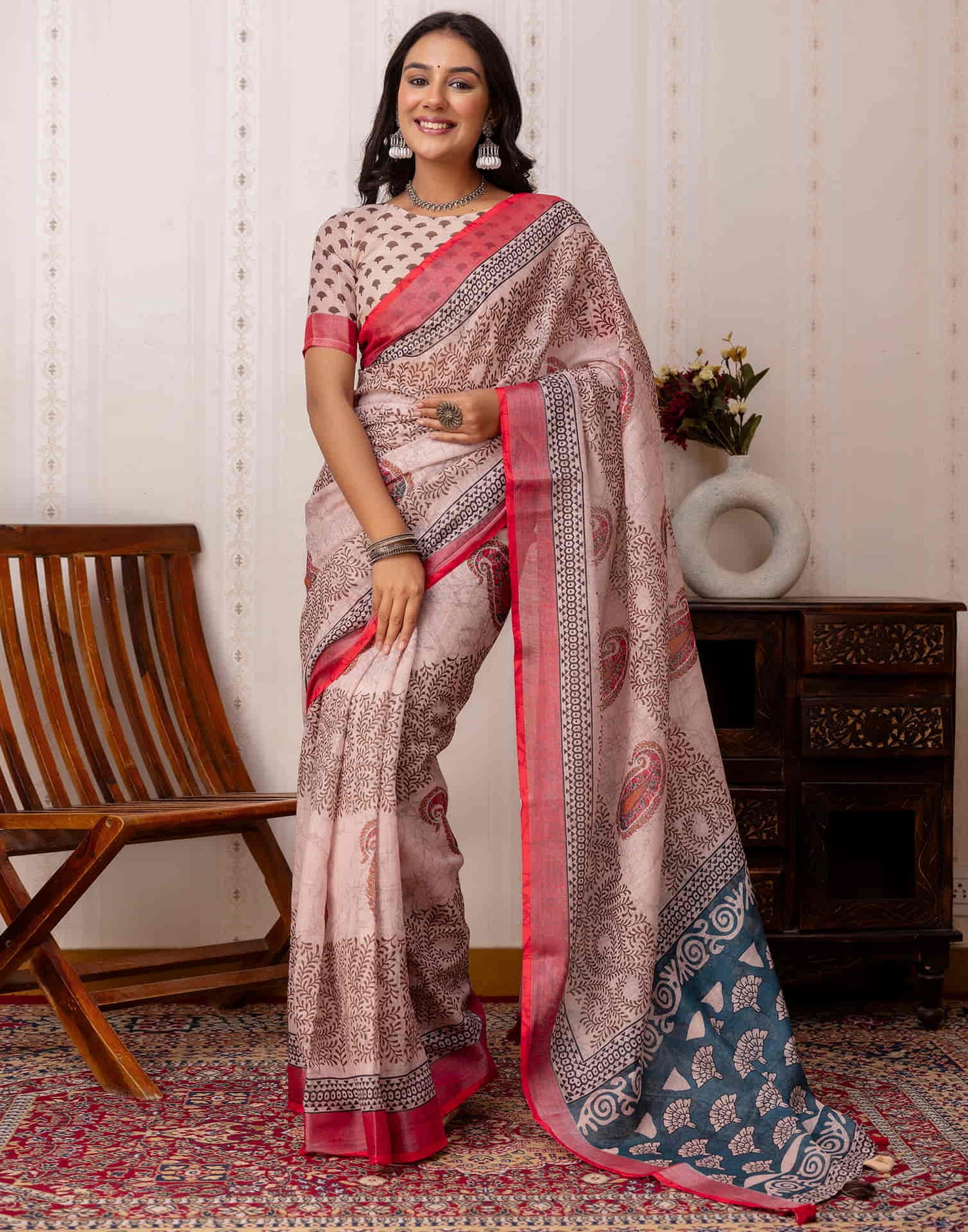 Dusty Mauve Cotton Printed Saree