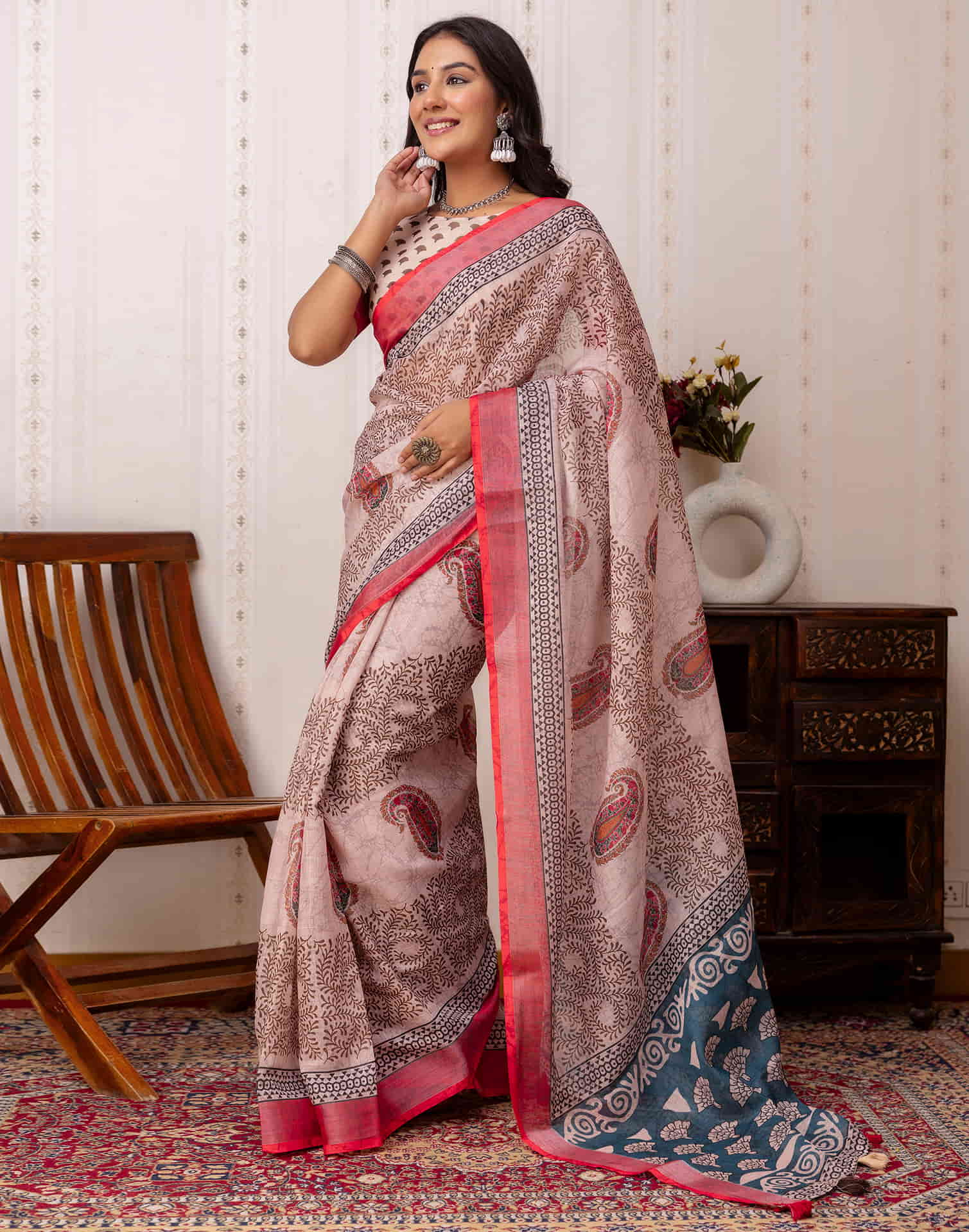 Dusty Mauve Cotton Printed Saree