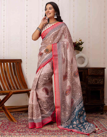 Dusty Mauve Cotton Printed Saree