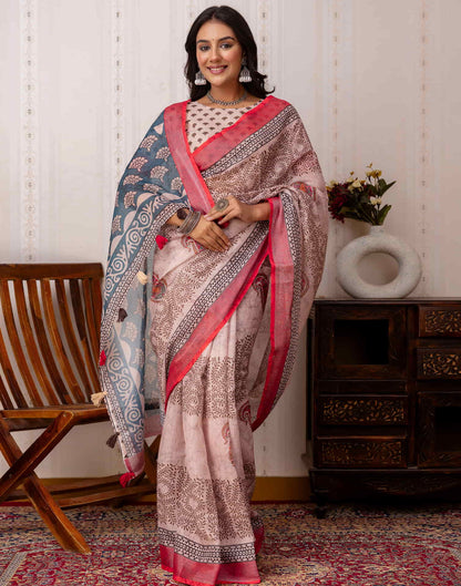 Dusty Mauve Cotton Printed Saree