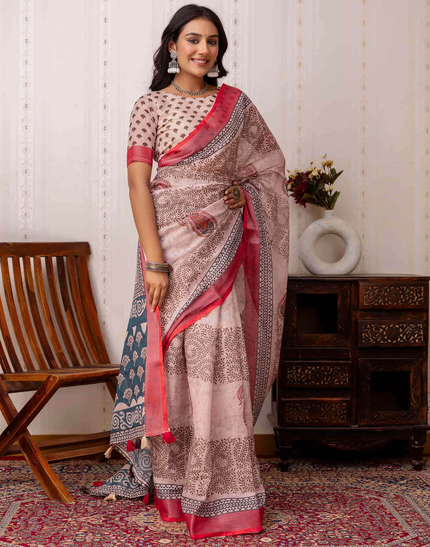 Dusty Mauve Cotton Printed Saree