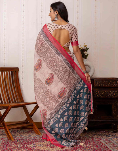 Dusty Mauve Cotton Printed Saree