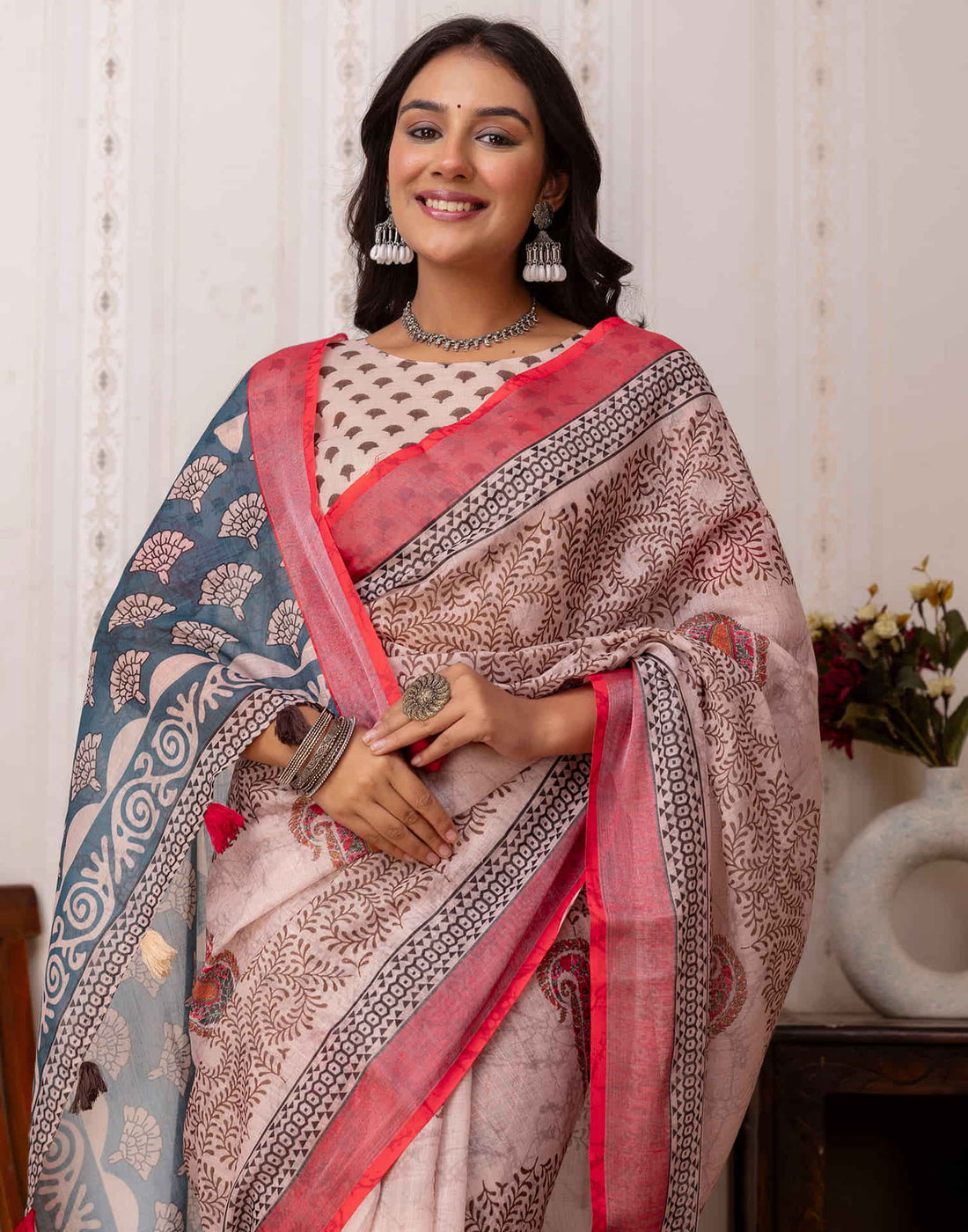 Dusty Mauve Cotton Printed Saree