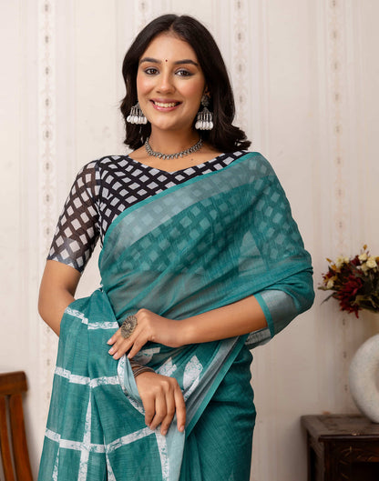 Rama Green Cotton Printed Saree