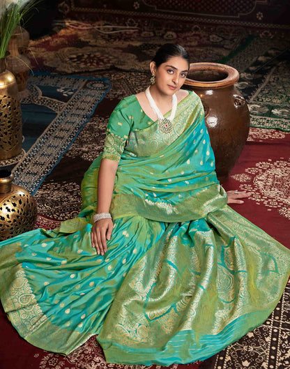 Teal Green Silk Weaving Banarasi Saree