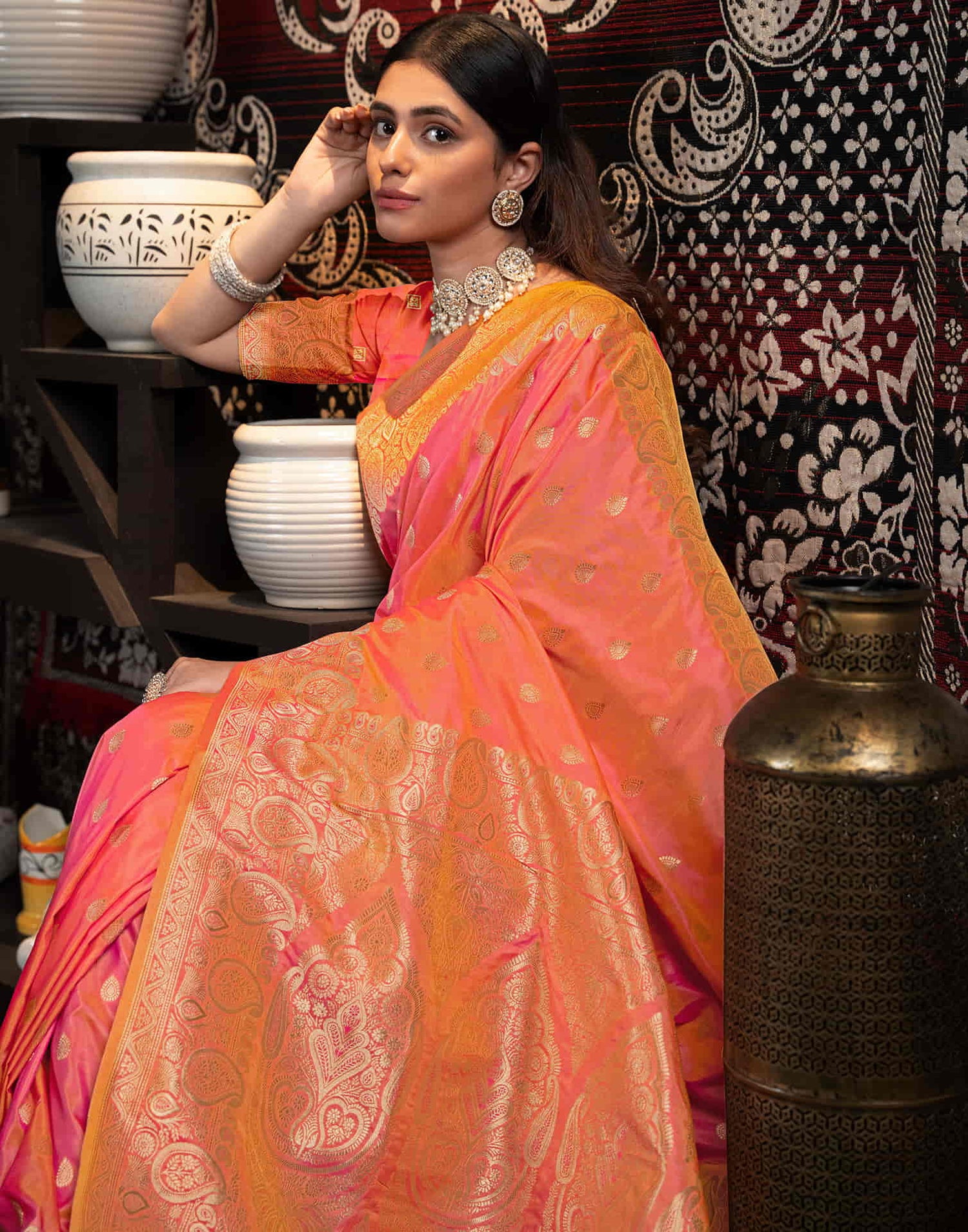 Orange Silk Weaving Banarasi Saree