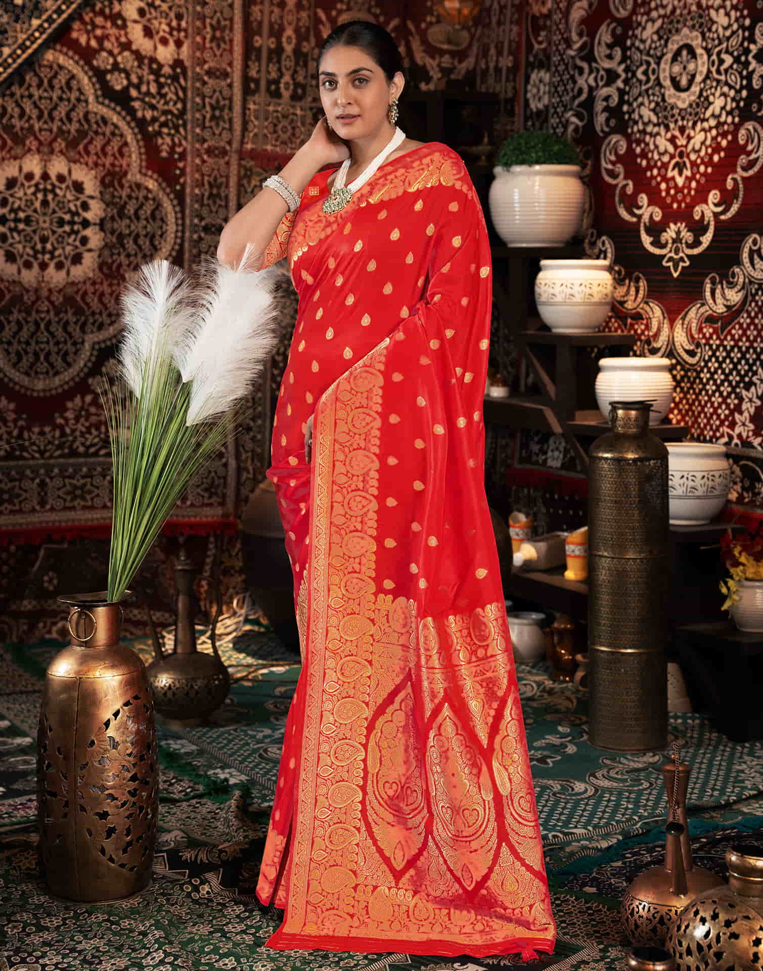 Red Silk Weaving Banarasi Saree