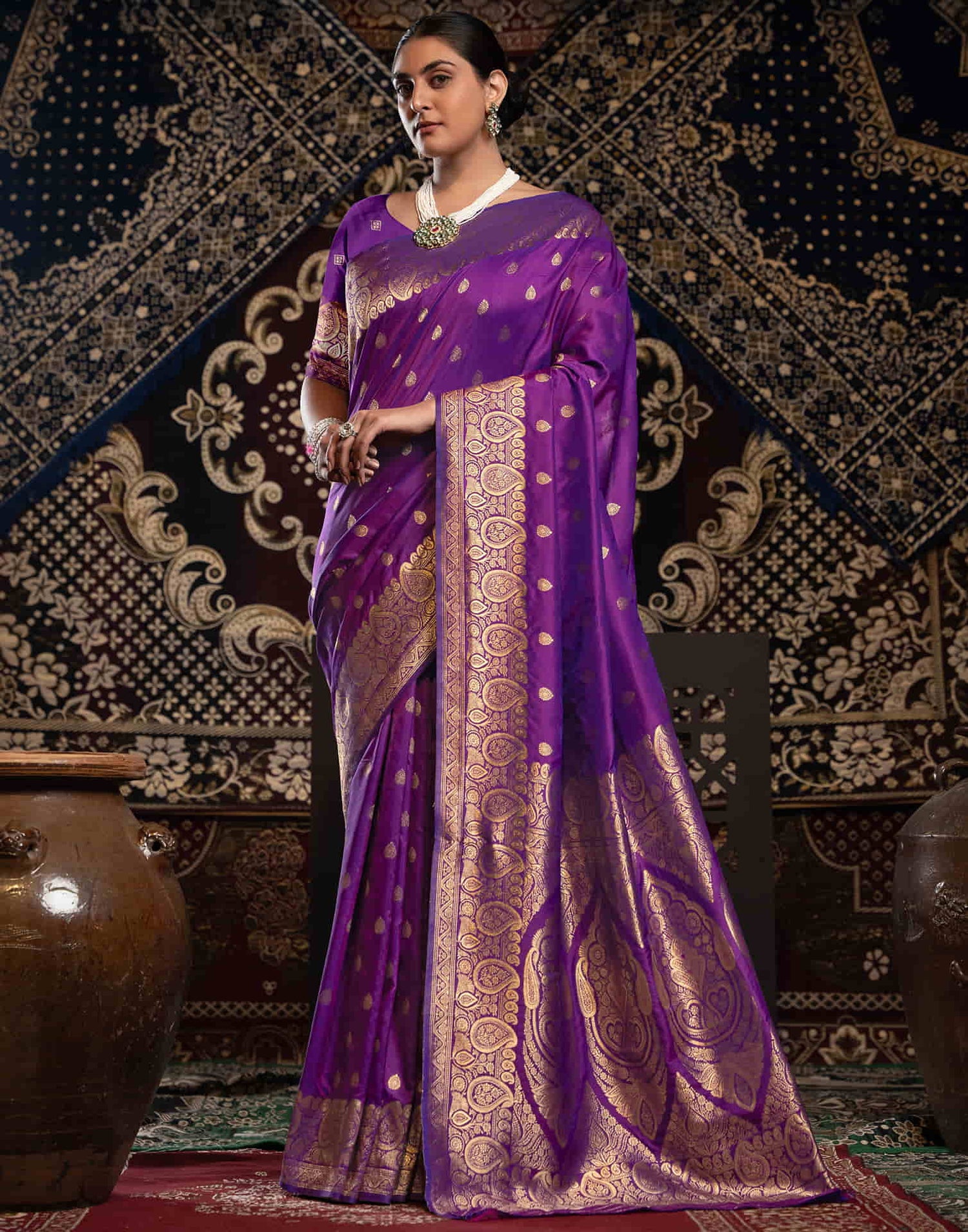 Purple Silk Weaving Banarasi Saree