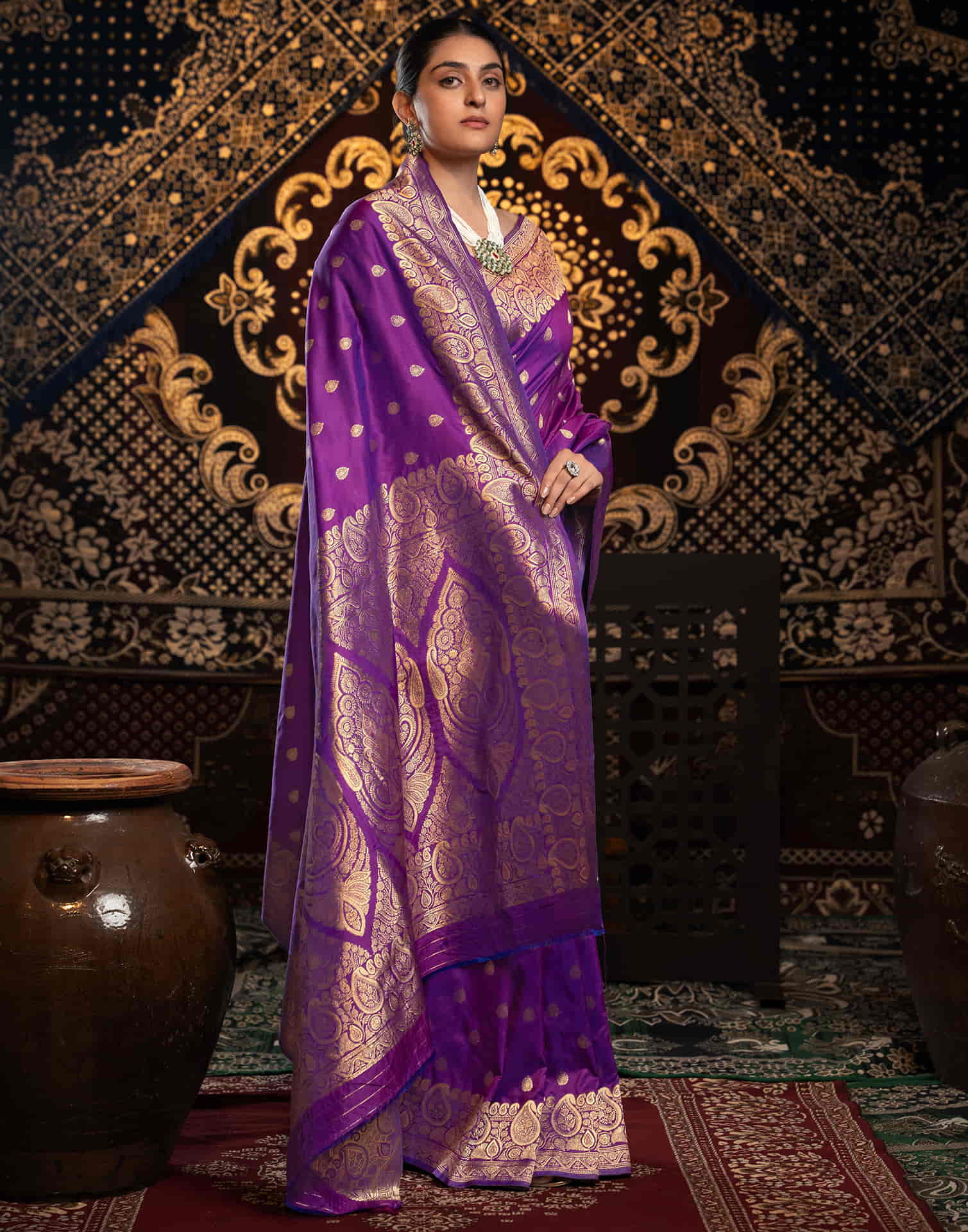 Purple Silk Weaving Banarasi Saree