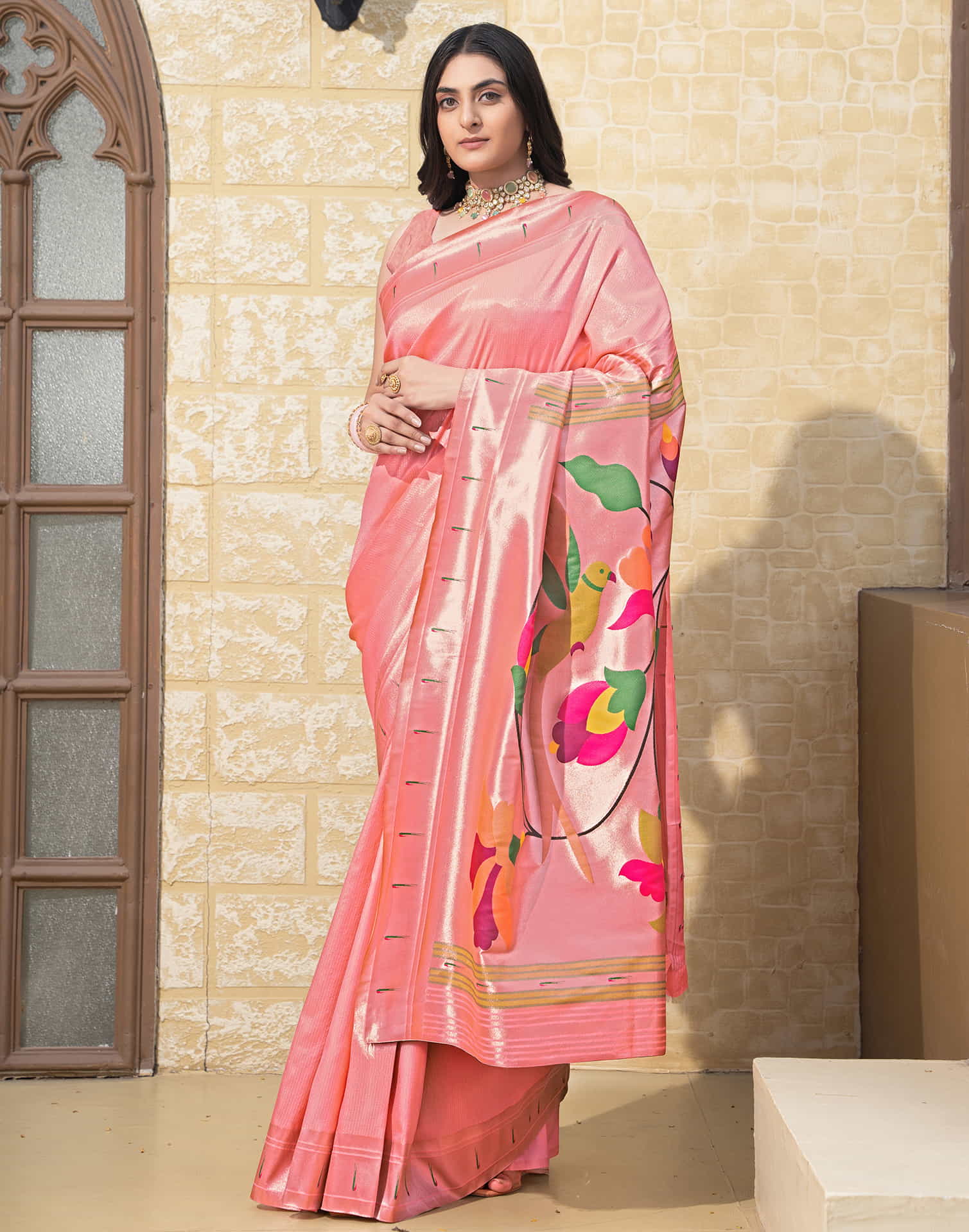 Peach Silk Weaving Paithani Saree