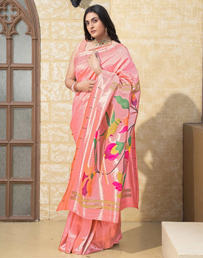 Peach Silk Weaving Paithani Saree