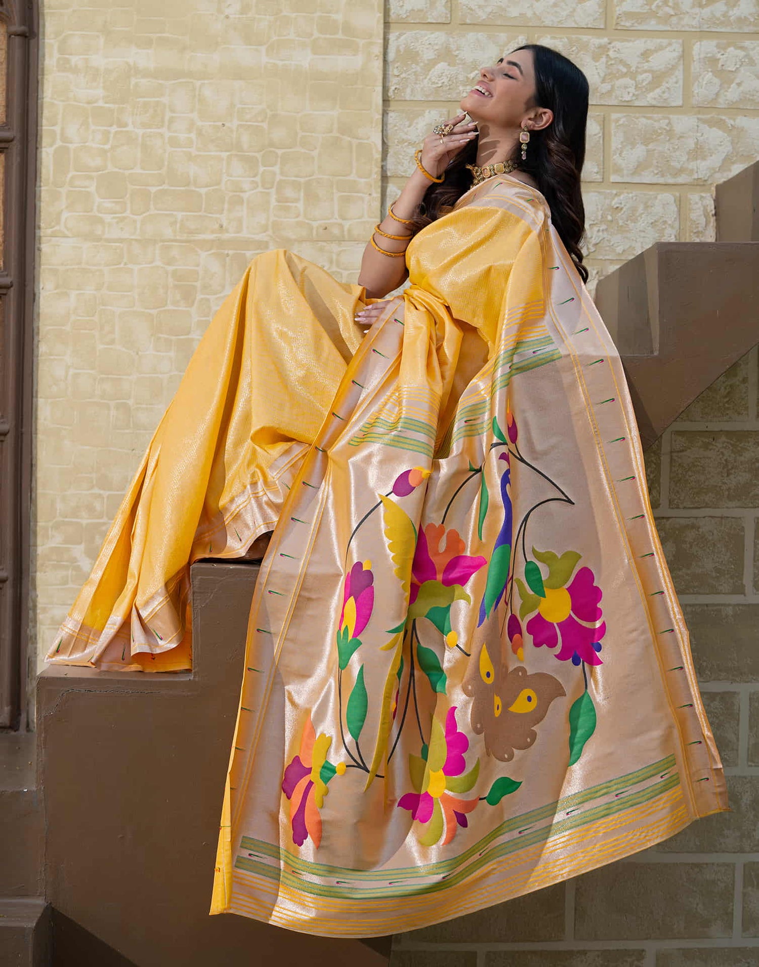 Yellow Silk Weaving Paithani Saree