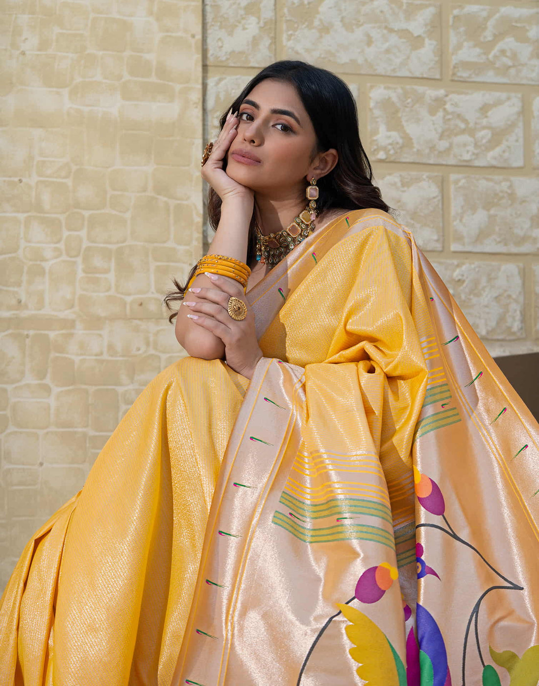 Yellow Silk Weaving Paithani Saree