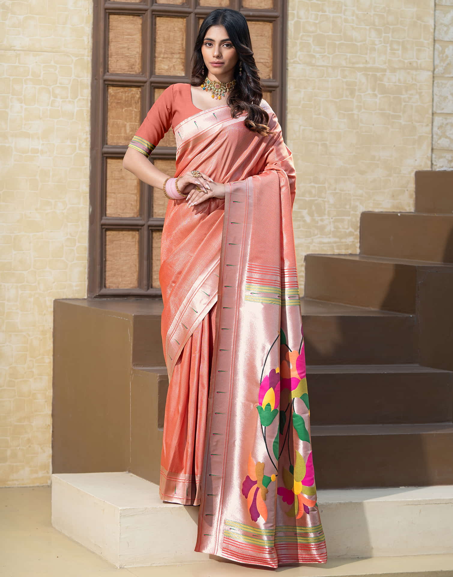 Red Silk Weaving Paithani Saree