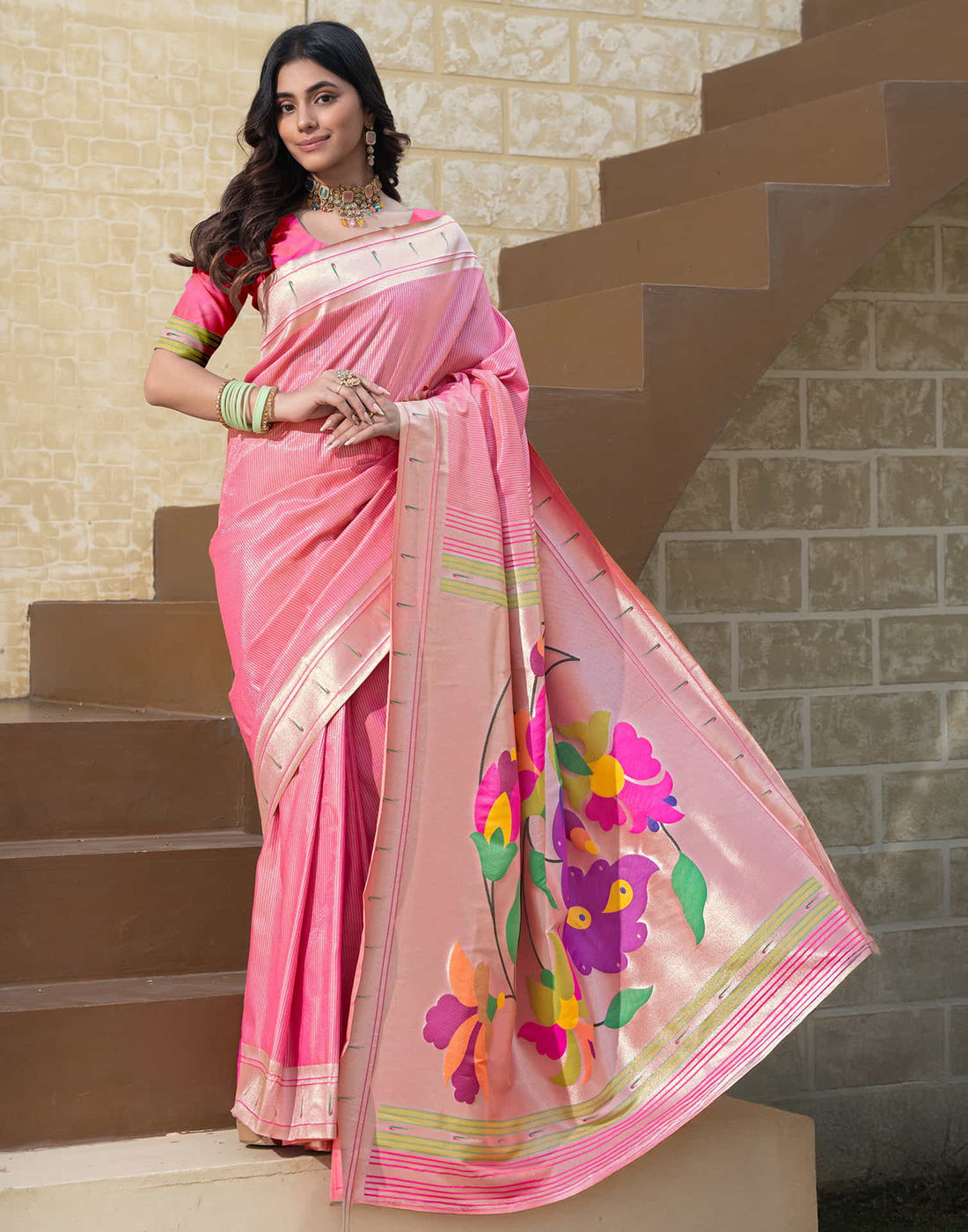 Pink Silk Weaving Paithani Saree