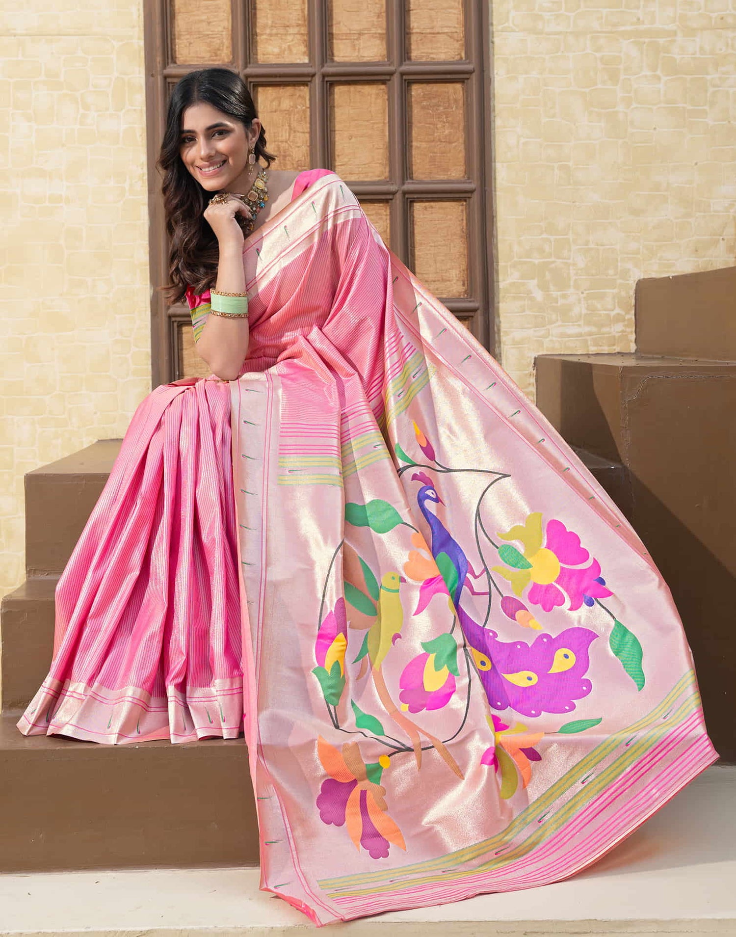 Pink Silk Weaving Paithani Saree