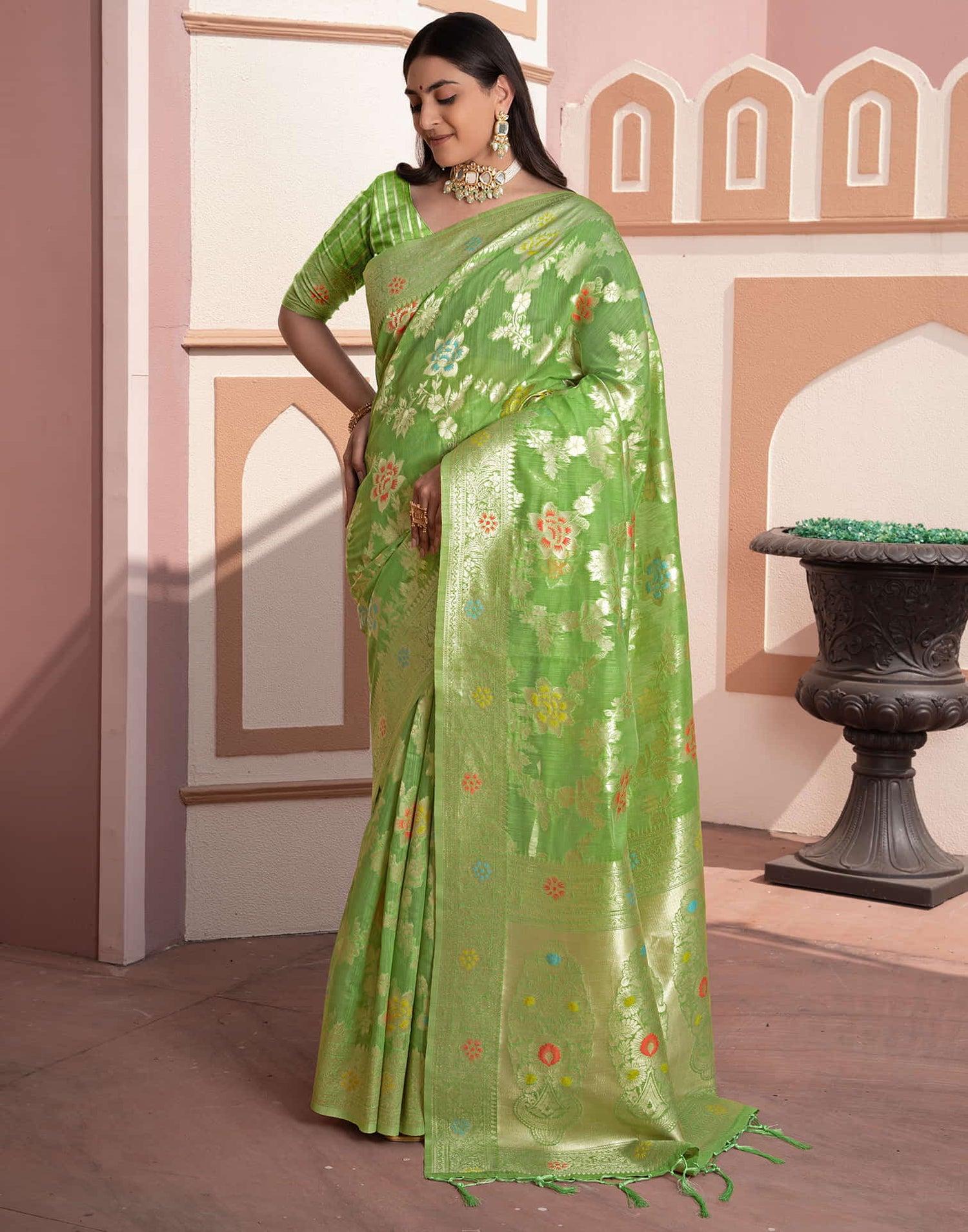 Green Silk Weaving Banarasi Saree