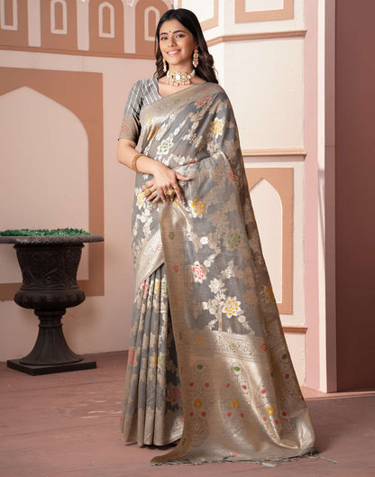 Grey Silk Weaving Banarasi Saree