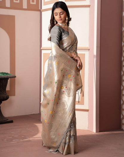 Grey Silk Weaving Banarasi Saree