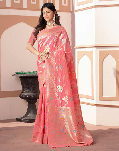 Rose Pink Silk Weaving Banarasi Saree