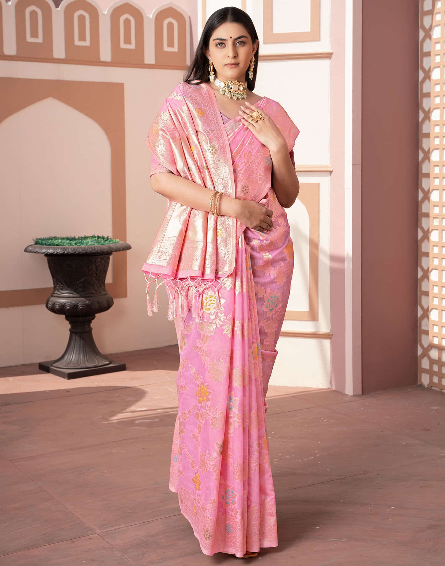 Pink Silk Weaving Banarasi Saree