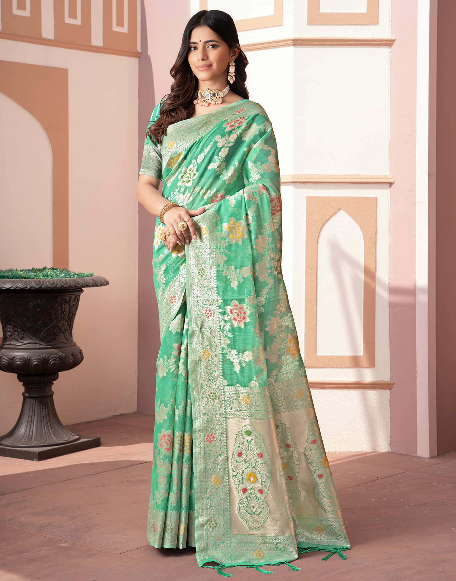 Teal Green Silk Weaving Banarasi Saree