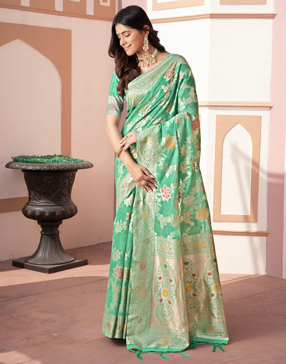 Teal Green Silk Weaving Banarasi Saree