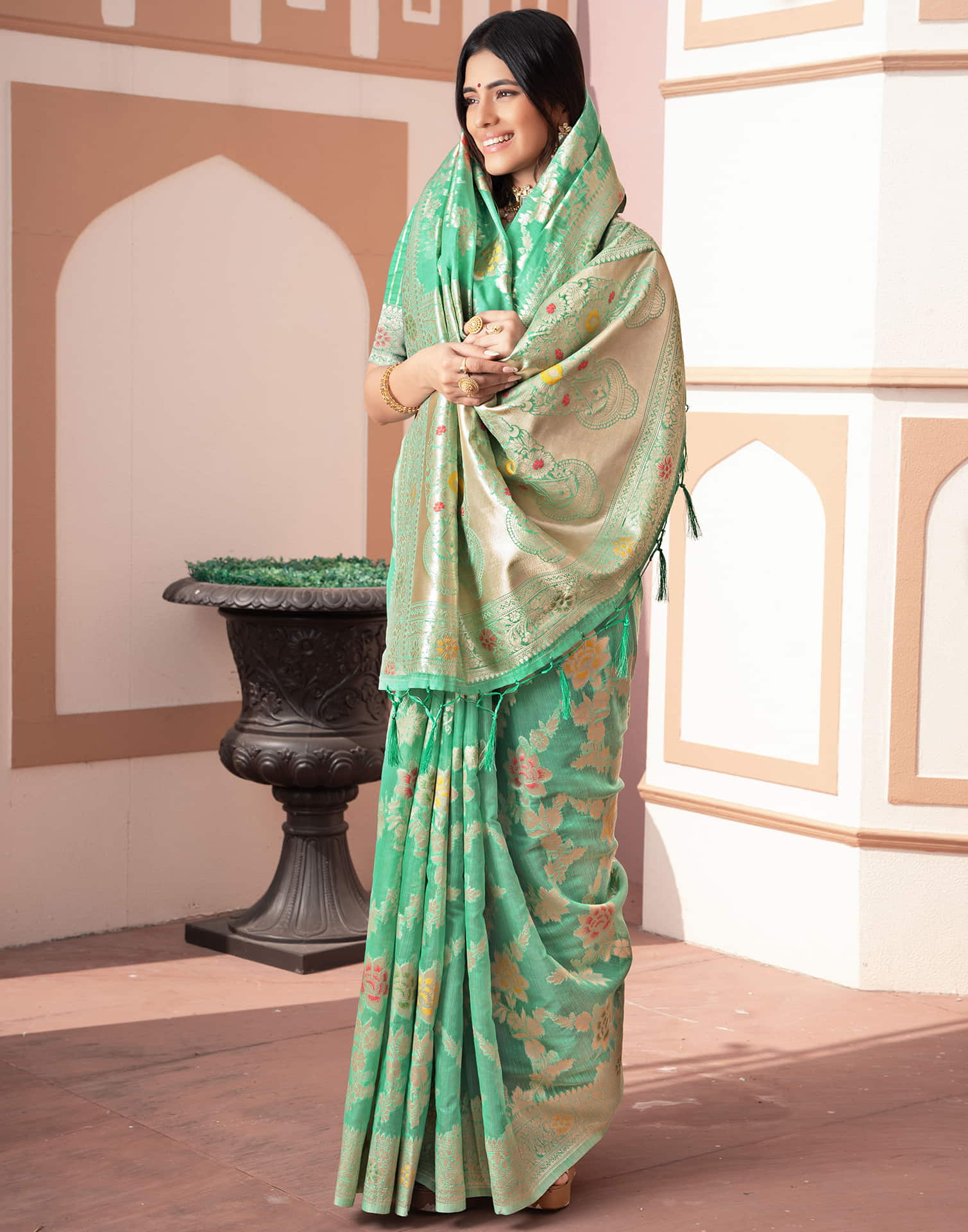 Teal Green Silk Weaving Banarasi Saree