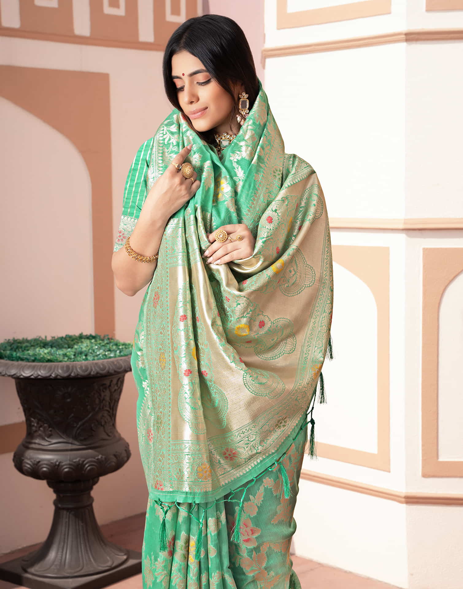 Teal Green Silk Weaving Banarasi Saree