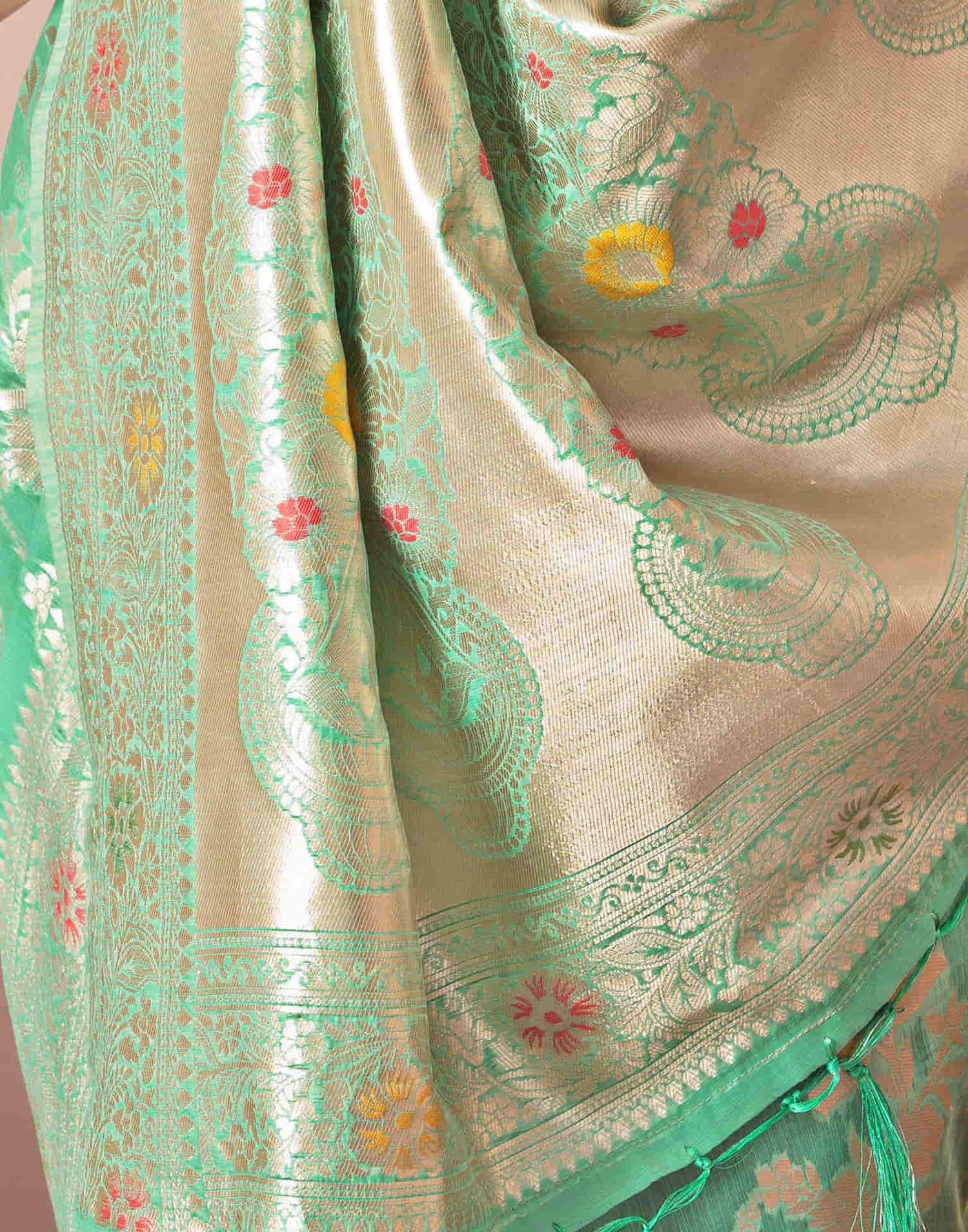 Teal Green Silk Weaving Banarasi Saree