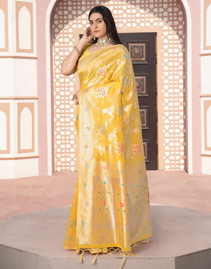 Yellow Silk Weaving Banarasi Saree