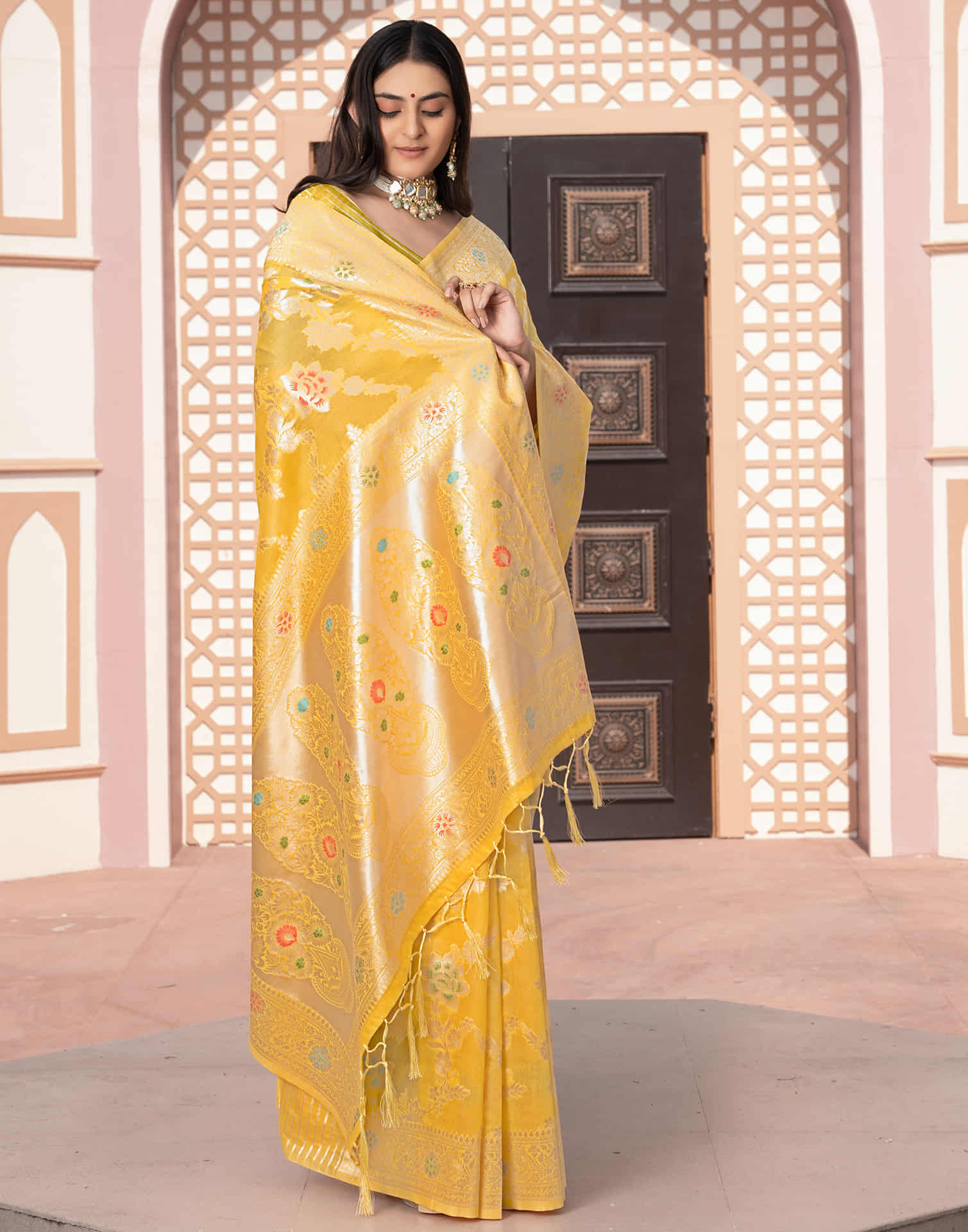 Yellow Silk Weaving Banarasi Saree