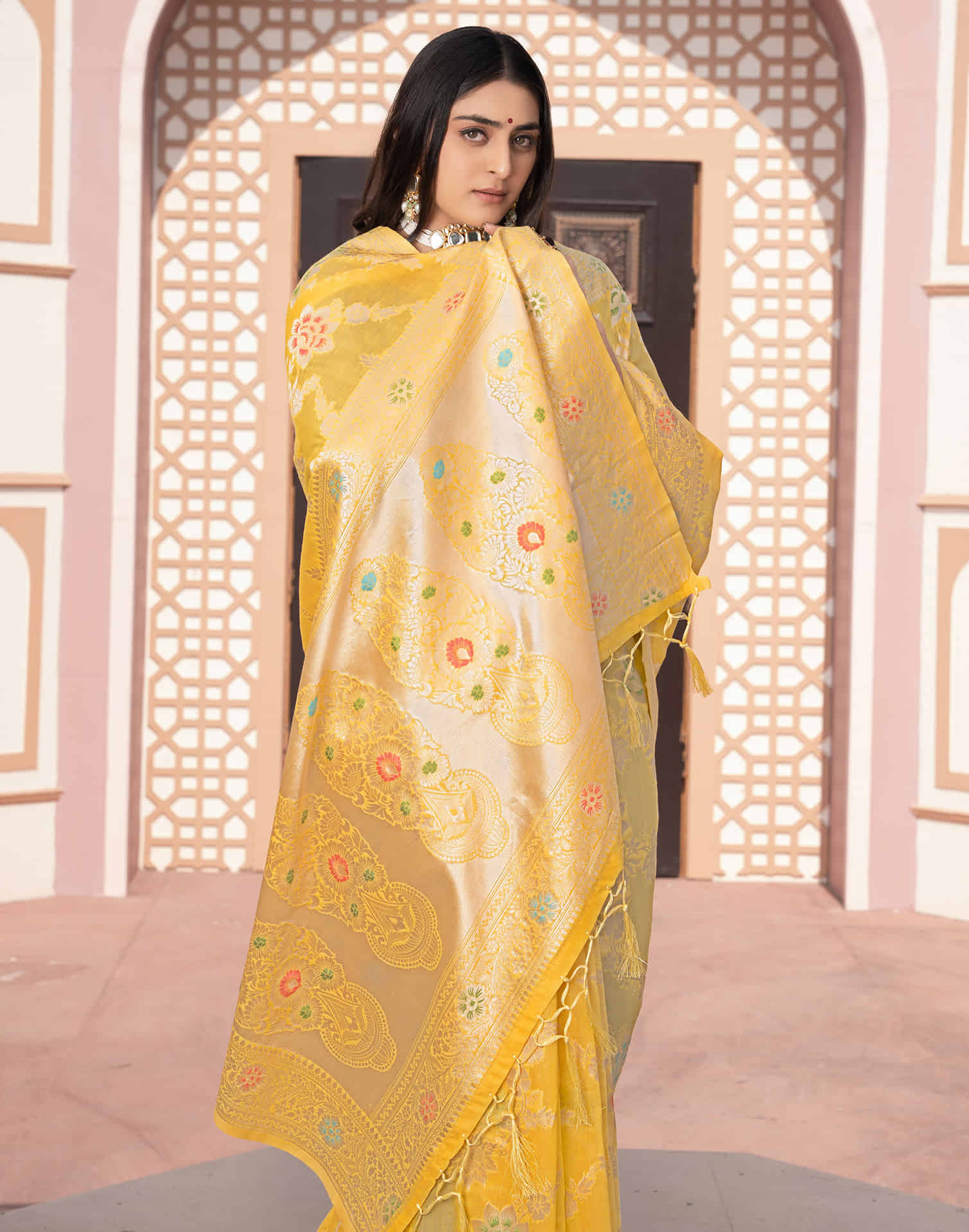 Yellow Silk Weaving Banarasi Saree