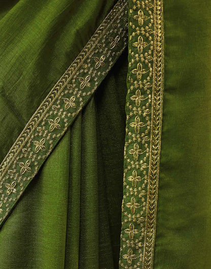 Green Vichitra Silk Embroidery Saree