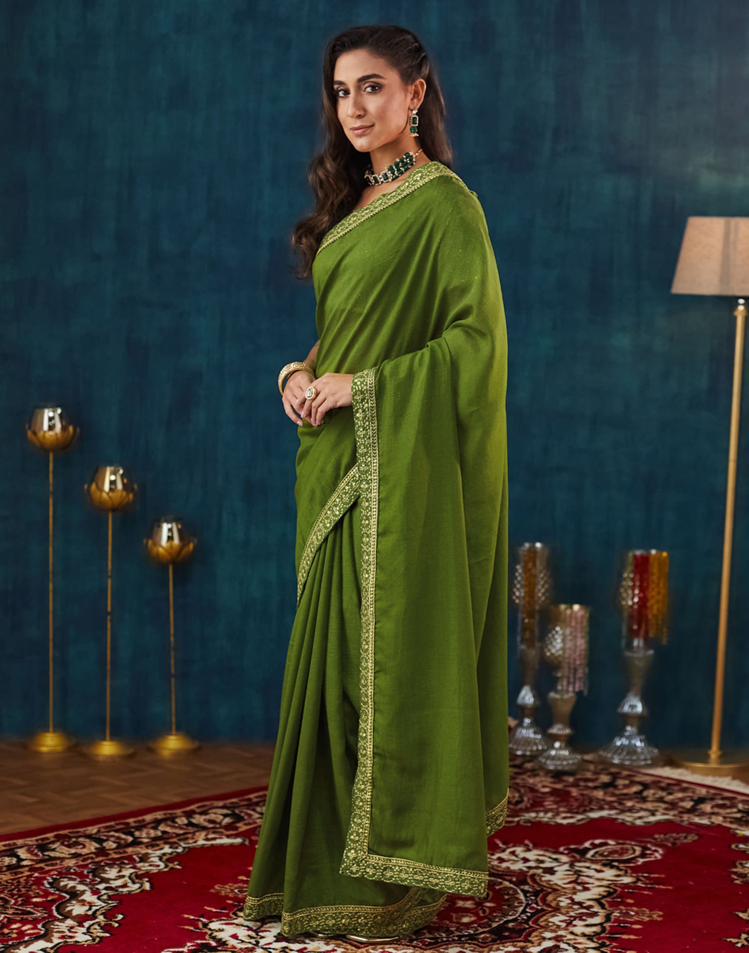 Green Vichitra Silk Embroidery Saree