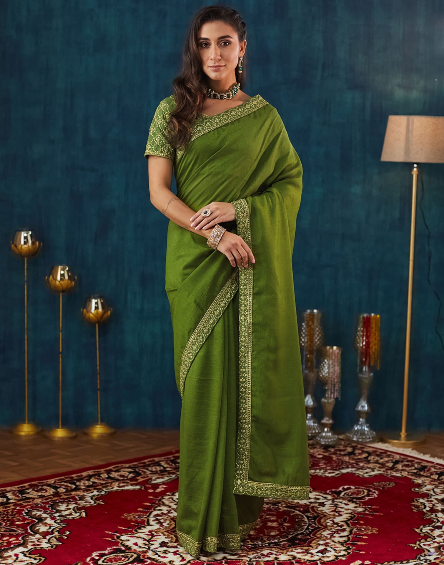 Green Vichitra Silk Embroidery Saree