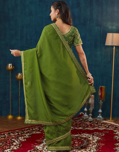 Green Vichitra Silk Embroidery Saree