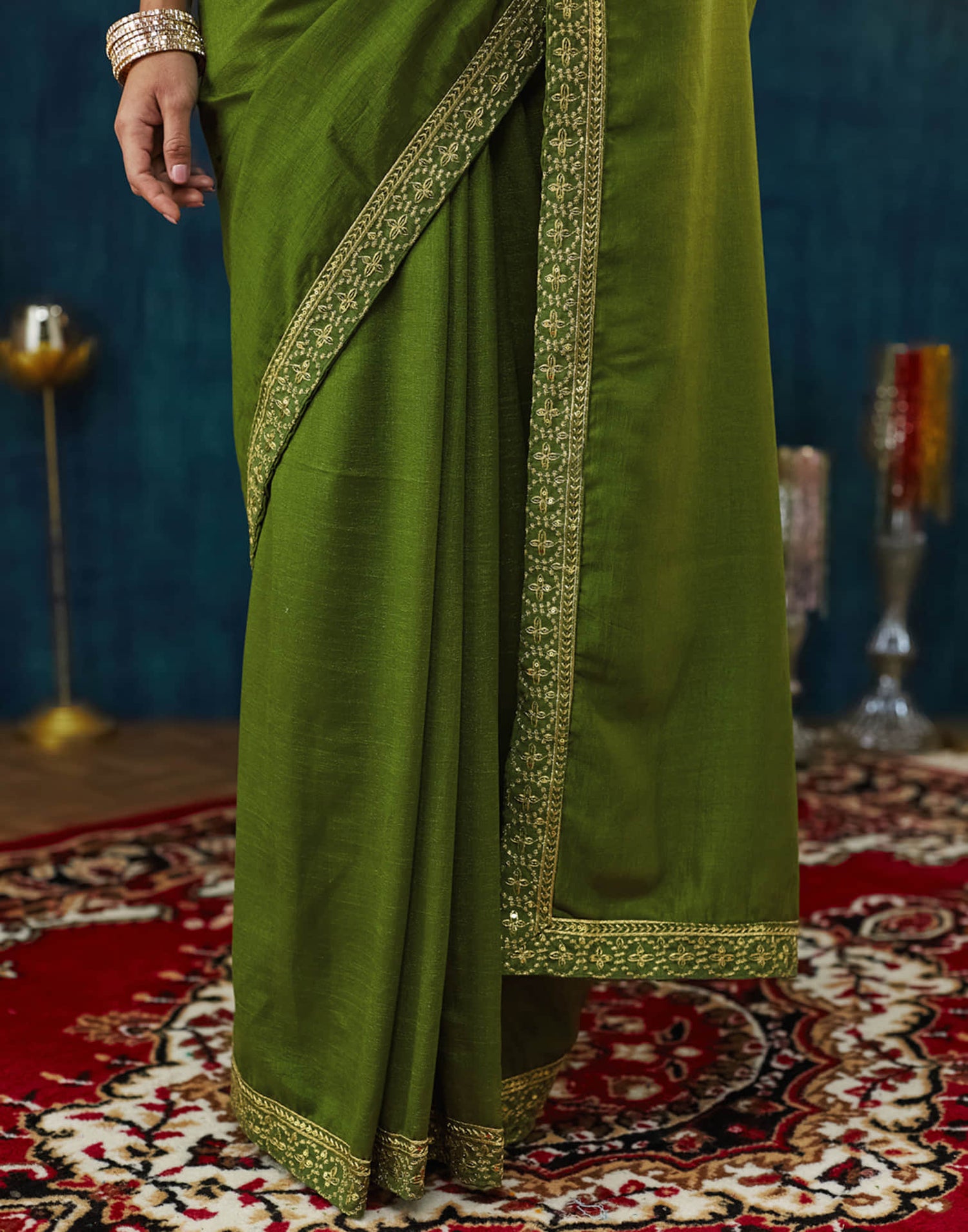 Green Vichitra Silk Embroidery Saree