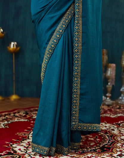 Rama Blue Vichitra Silk Embroidery Saree