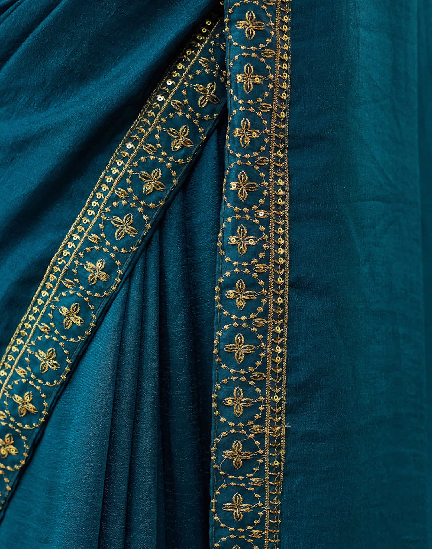 Rama Blue Vichitra Silk Embroidery Saree