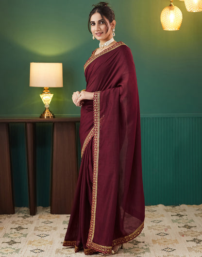 Maroon Vichitra Silk Embroidery Saree