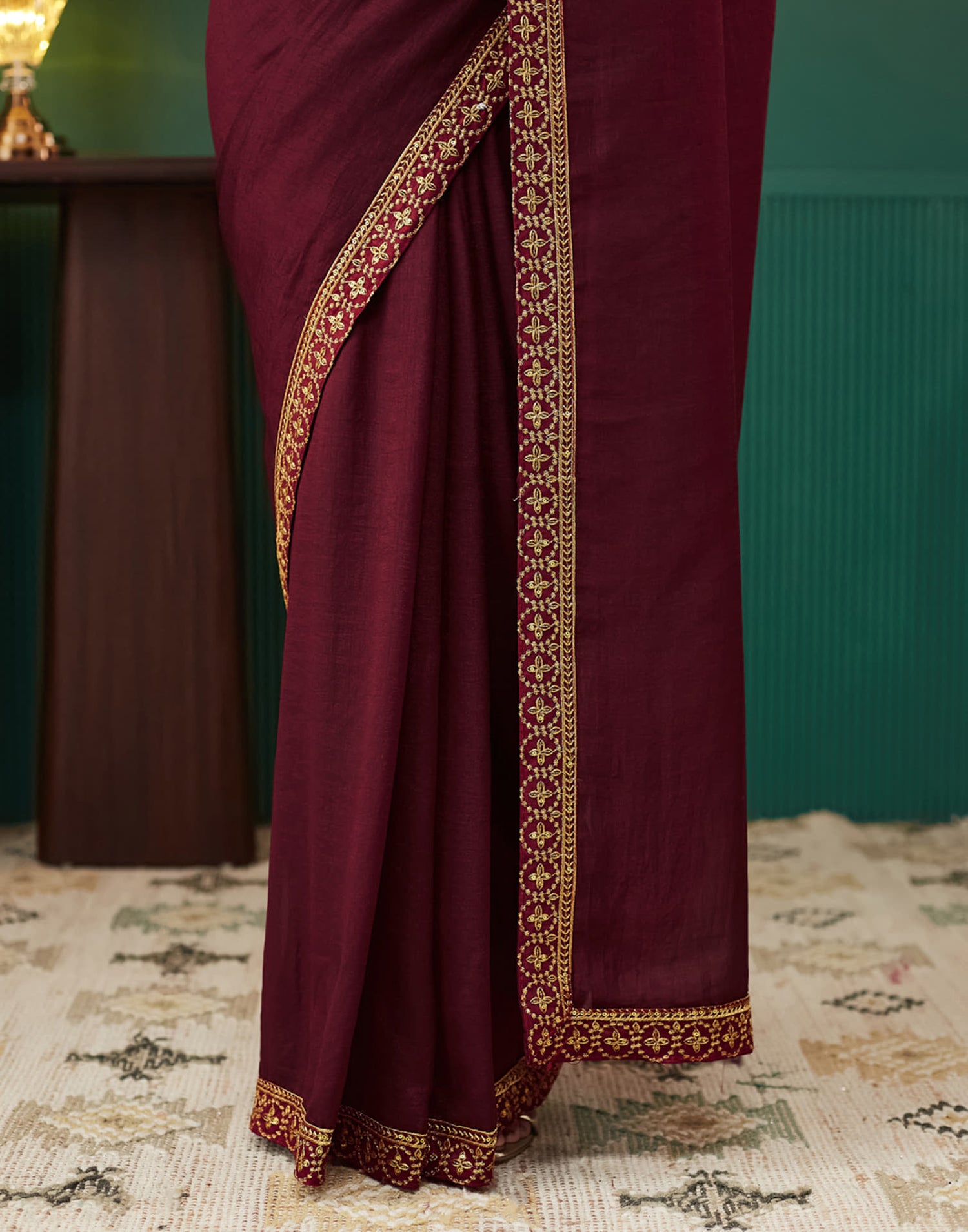 Maroon Vichitra Silk Embroidery Saree