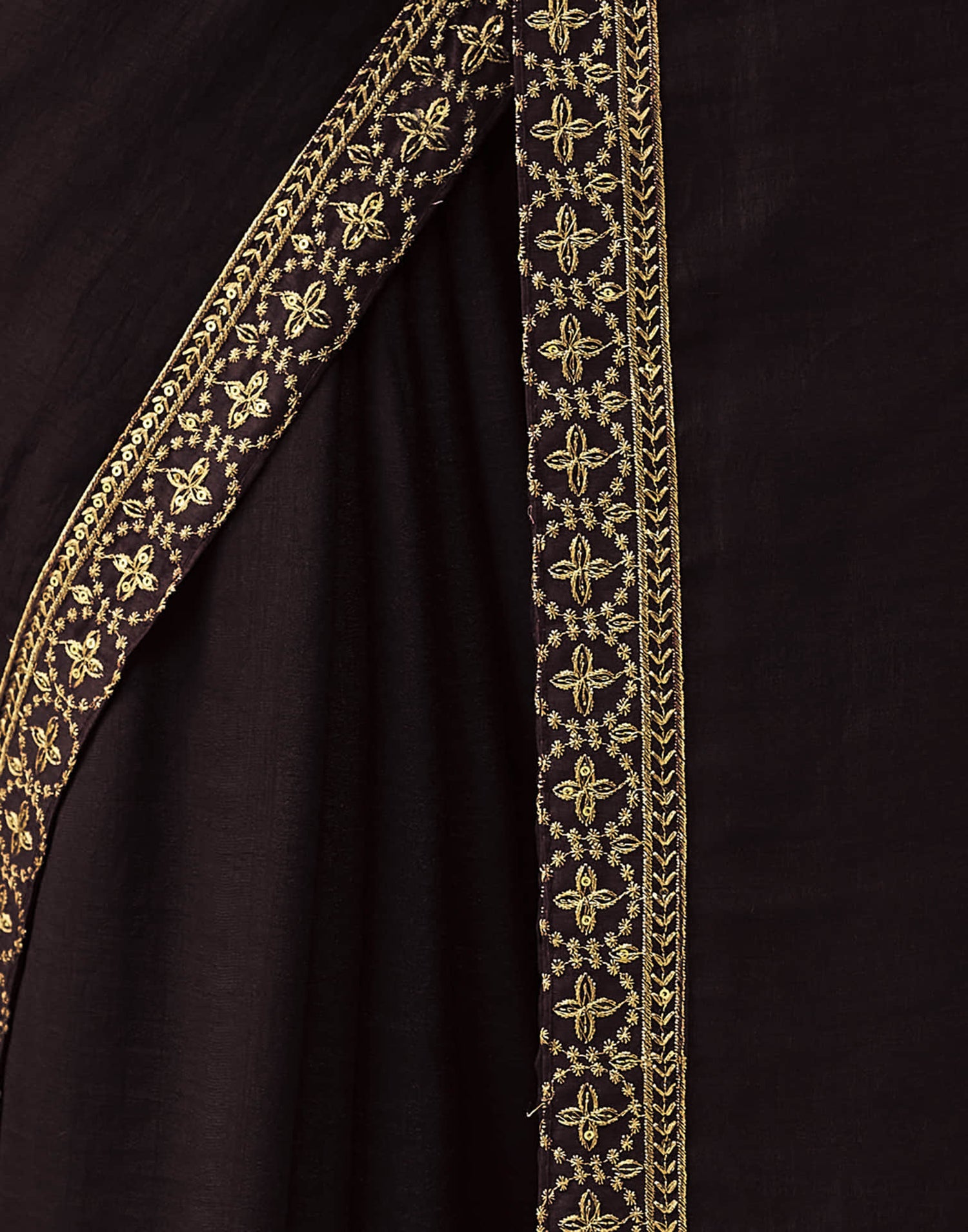 Dark Brown Vichitra Silk Embroidery Saree