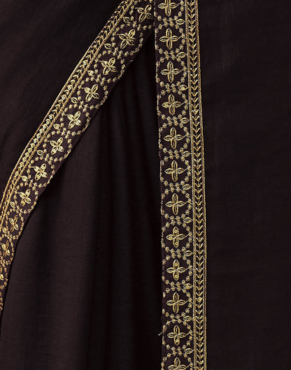 Dark Brown Vichitra Silk Embroidery Saree