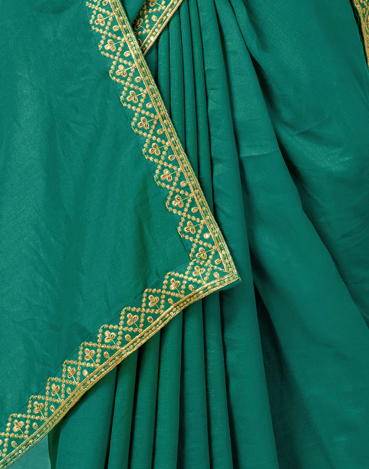 Teal Blue Vichitra Silk Embroidery Solid Saree