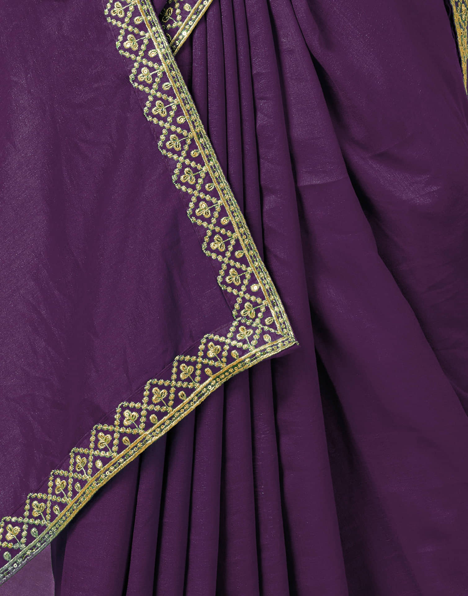 Wine Vichitra Silk Embroidery Solid Saree