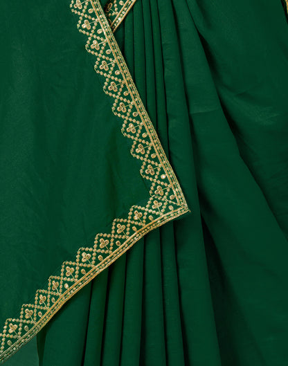 Dark Green Vichitra Silk Embroidery Solid Saree